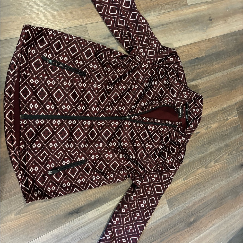 RANK•45 Elegant Burgundy Geometric Blazer